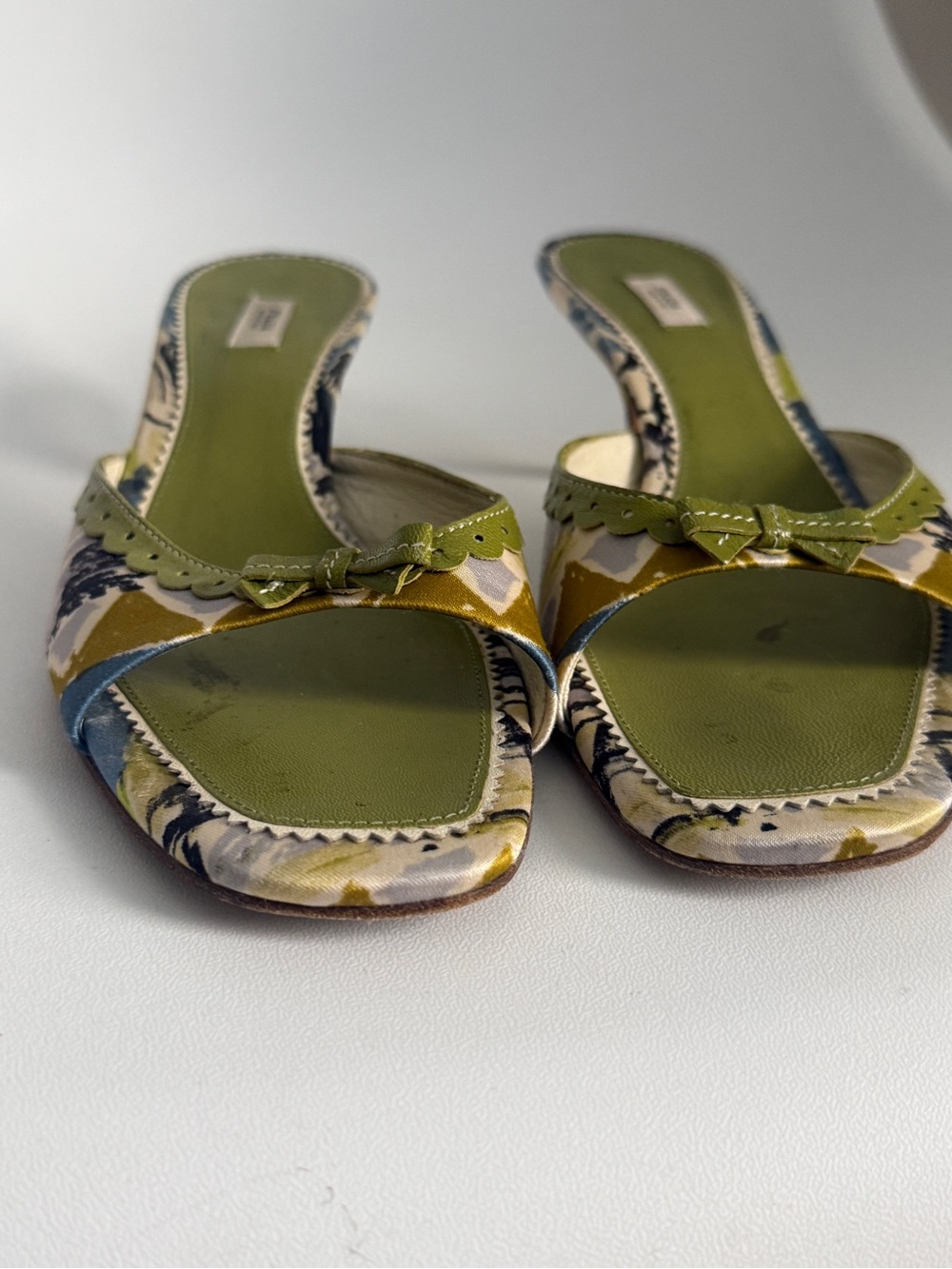 Prada Green Multicolor Patterned Slip-On Kitten Heel Mules - Picture 5 of 7